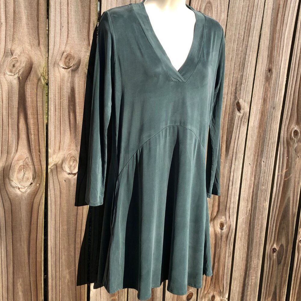 Anthropologie Dolan Left Coast XS Long Sleeve Dress Blue Green V Neck Mini Toute - Picture 5 of 8